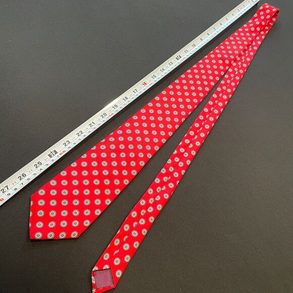 ~ J.G. Hook red vintage necktie tie, blue/gray, navy, gold medallion pattern USA - Picture 9 of 9